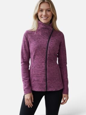 CALIA Zip Front Marled Activewear Jacket in Pink/Black Size Small